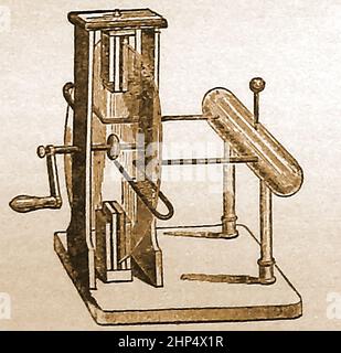 PREMIÈRES EXPÉRIENCES D'ÉLECTRICITÉ - Gravure de la fin du 19th siècle d'une machine à plaques électriques pour produire de l'électricité. Banque D'Images