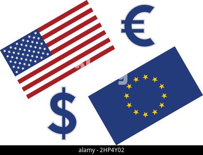 Paire de devises Forex EURUSD illustration. Ue et drapeau américain, avec l'euro et dollar symbole. Illustration de Vecteur