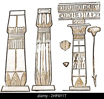 Illustration de la fin du 19th siècle montrant différents types de colonnes trouvées dans les ruines égyptiennes. Banque D'Images