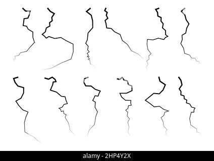 Fissures de masse.La masse se divise verticalement.Ensemble d'illustrations vectorielles isolé sur blanc. Illustration de Vecteur