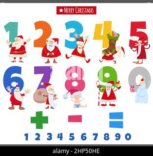 Numéros éducatifs composés de personnages du Père Noël Illustration de Vecteur