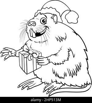 Bande dessinée coypu sur la page de livre de coloriage de Noël Illustration de Vecteur