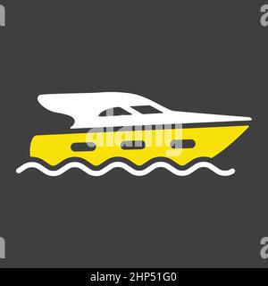 Icône vecteur plat de bateau à moteur de croisière sur fond sombre Illustration de Vecteur