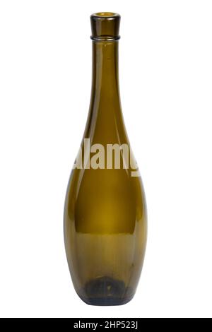 Bouteille de vin verte vide transparente isolée sur fond blanc Banque D'Images