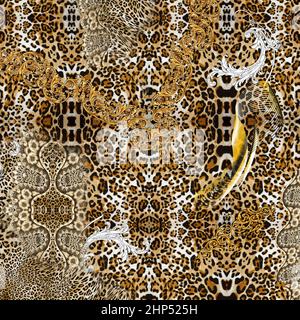 Golden et argent baroque sur animaux peau prête pour les tirages textiles. Banque D'Images