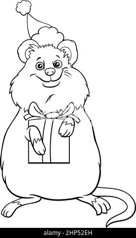 Bande dessinée quokka sur la page de livre de coloriage de Noël Illustration de Vecteur