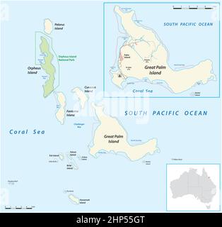 Carte vectorielle des îles Palm, Queensland, Australie Illustration de Vecteur