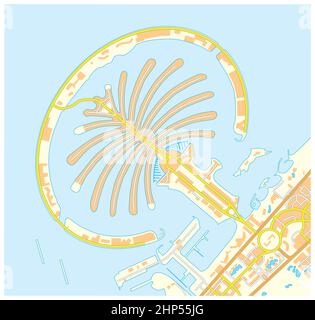 Carte routière vectorielle des îles Palm Jumeirah, Dubaï, Émirats arabes Unis Illustration de Vecteur