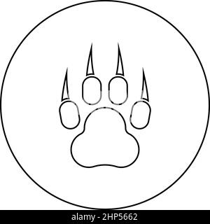Imprimer le paw animal sauvage avec l'empreinte de la piste de griffe prédatrice pawprint icône en cercle rond noir couleur vecteur illustration image de style Uni de contour Illustration de Vecteur