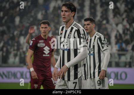 Turin, Italie. 18th févr. 2022. Turin. League Match série A Tim 2021/2022. Juventus contre Turin. Allianz Stadium en photo : Vlahovic Dusan crédit : Agence de photo indépendante/Alamy Live News Banque D'Images