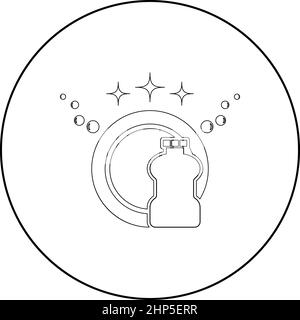 Concept de vaisselle propre icône de récurage en cercle rond noir vecteur de couleur illustration image de style de contour plein Illustration de Vecteur
