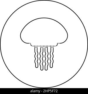 Méduse animal marin medusa icône sous-marine en cercle rond noir couleur vecteur illustration image de style de contour solide Illustration de Vecteur