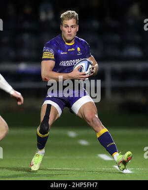 Duhan van der Merwe des Warriors de Worcester lors du match Gallagher Premiership au Sixways Stadium, Worcester. Date de la photo : vendredi 18 février 2022. Banque D'Images