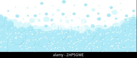 Mousse de savon de dessin animé. Illustration vectorielle d'une mousse de savon bleue abstraite de dessin animé avec des bulles sur fond blanc. Illustration de Vecteur