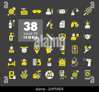 Définir les icônes de vecteur de virus corona. Symptômes et protection Illustration de Vecteur