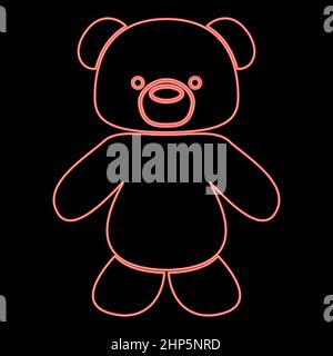 Neon Little Bear Red color vector illustration image de style plat Illustration de Vecteur