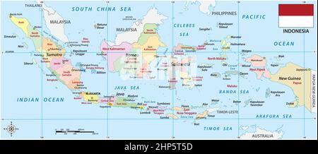 carte vectorielle administrative de l'indonésie avec drapeau Illustration de Vecteur