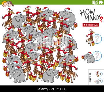 Compter le jeu avec des personnages animaux à l'heure de Noël Illustration de Vecteur