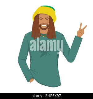 rastafarian homme avec dreadlocks, reggae musique dessin animé personnage illustration vectorielle Illustration de Vecteur