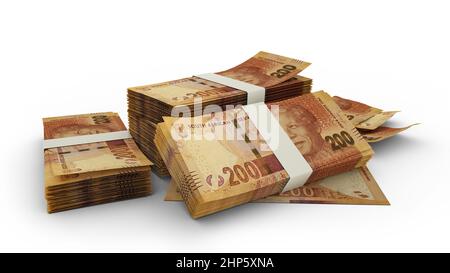 3D pile de 200 notes sud-africaines de rand Banque D'Images