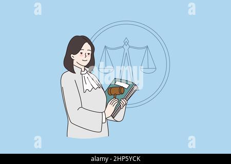 Femme juge pose avec constitution et gavel Illustration de Vecteur