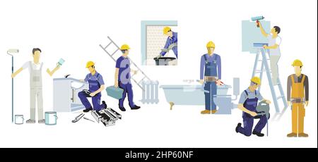 un groupe d'artisans sur un projet de construction, illustration Illustration de Vecteur