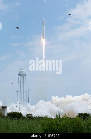 La fusée orbital Sciences Corporation Antares est lancée à bord de Pad-0A avec le satellite Cygnus, le dimanche 13 juillet 2014, au Wallups Flight Facility de la NASA, en Virginie. Banque D'Images