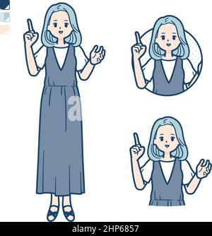 Une jeune femme vêtue d'une robe sans manches avec des images à la parole. C'est un art vectoriel pour un montage facile. Illustration de Vecteur