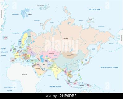 Carte vectorielle des deux continents Europe et Asie, Eurasie Illustration de Vecteur