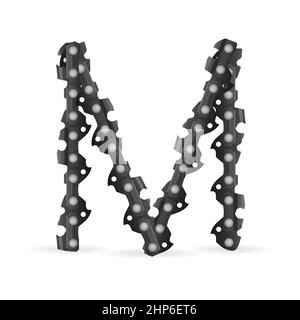 Chaîne de tronçonneuse lettre M sur fond blanc. Illustration vectorielle. Banque D'Images