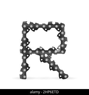 Chaîne de tronçonneuse lettre R sur fond blanc. Illustration vectorielle. Banque D'Images