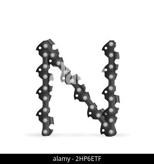 Chaîne de tronçonneuse lettre N sur fond blanc. Illustration vectorielle. Banque D'Images