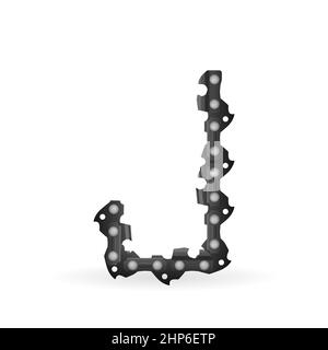 Chaîne de tronçonneuse lettre J sur fond blanc. Illustration vectorielle. Banque D'Images