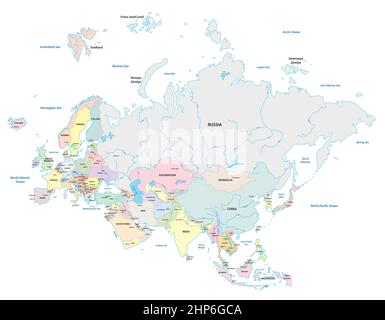 Carte vectorielle détaillée des deux continents Europe et Asie, Eurasie Illustration de Vecteur