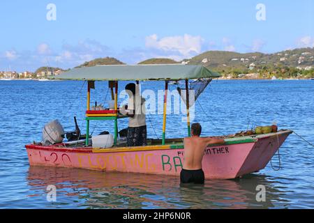 Pink Panther Floating Bar, Reduit Beach, Rodney Bay, gros Islet, Sainte-Lucie, Îles du vent, Petites Antilles, Antilles occidentales, Mer des Caraïbes Banque D'Images