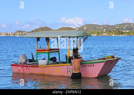 Pink Panther Floating Bar, Reduit Beach, Rodney Bay, gros Islet, Sainte-Lucie, Îles du vent, Petites Antilles, Antilles occidentales, Mer des Caraïbes Banque D'Images