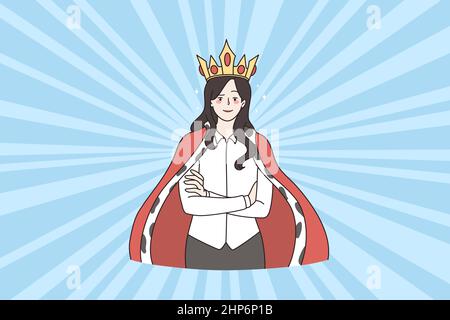 Femme d'affaires confiante dans la couronne et la robe montrent le leadership Illustration de Vecteur