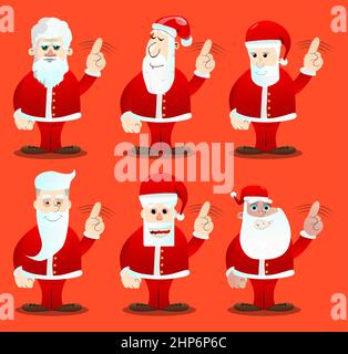 Le Père Noël dans ses vêtements rouges avec une barbe blanche disant non avec son doigt. Illustration de Vecteur