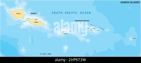 Carte vectorielle de l'archipel polynésien des Samoa, Samoa américaines Illustration de Vecteur