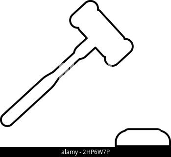 Gavel Hammer juge et enclume concept auctioneer contour icône noir couleur vecteur illustration image plate style Illustration de Vecteur