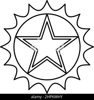 Étoile dans un cercle avec des arêtes vives contour icône de contour couleur noire illustration vectorielle image de style plat Illustration de Vecteur