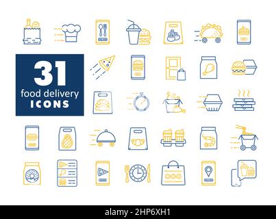 Ensemble de symboles plats vectoriels pour livraison rapide de nourriture Illustration de Vecteur