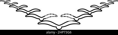 Floqué d'oiseaux volant dans le ciel dans un coin clé concept de leadership migration silhouette contour icône noir couleur vecteur illustration image de style plat Illustration de Vecteur