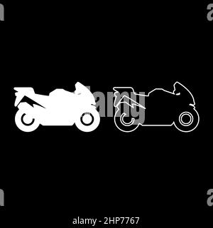 Moto silhouette moto sport moto icône blanc couleur vecteur illustration plat image ensemble Illustration de Vecteur