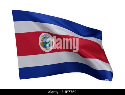 3D drapeau d'illustration du Costa Rica. Drapeau de haute résolution du Costa Rica isolé sur fond blanc. 3d rendu Banque D'Images