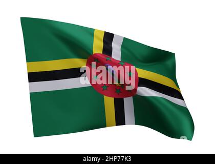 3D drapeau d'illustration de la Dominique. Drapeau Dominique haute résolution isolé sur fond blanc. 3d rendu Banque D'Images