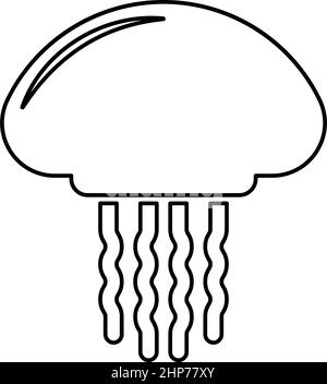 Medusa jellyfish contour icône noir couleur vecteur illustration image de style plat Illustration de Vecteur