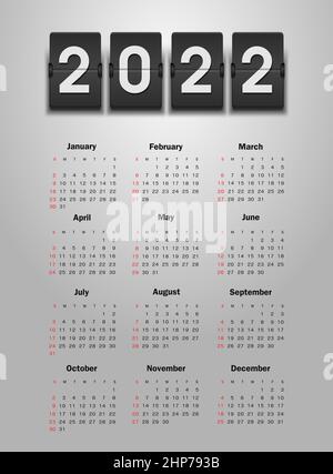 Année civile 2022. La semaine commence le dimanche Illustration de Vecteur