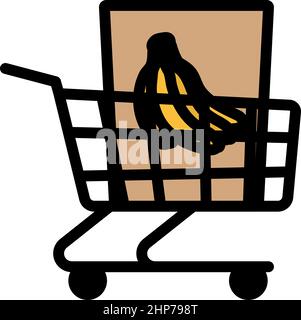 Icône Panier avec sac de nourriture Illustration de Vecteur