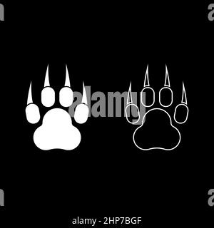 Imprimer paw animal avec griffes pied icône blanc couleur vecteur illustration jeu d'images de style plat Illustration de Vecteur